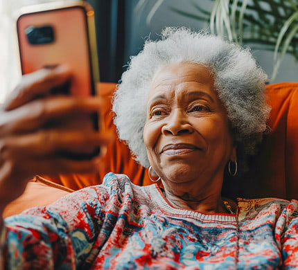 A woman using a smartphone.